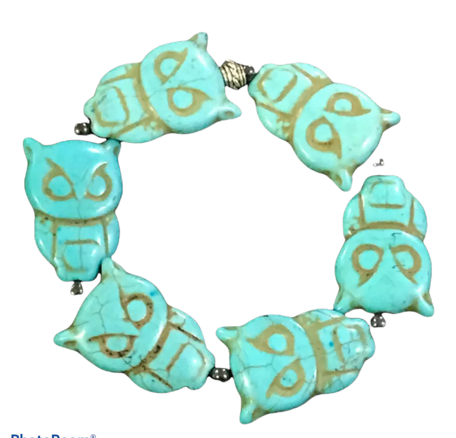 Blue Howlite Turquoise Gemstone Owel – 6″ Beaded Stretch Bracelet