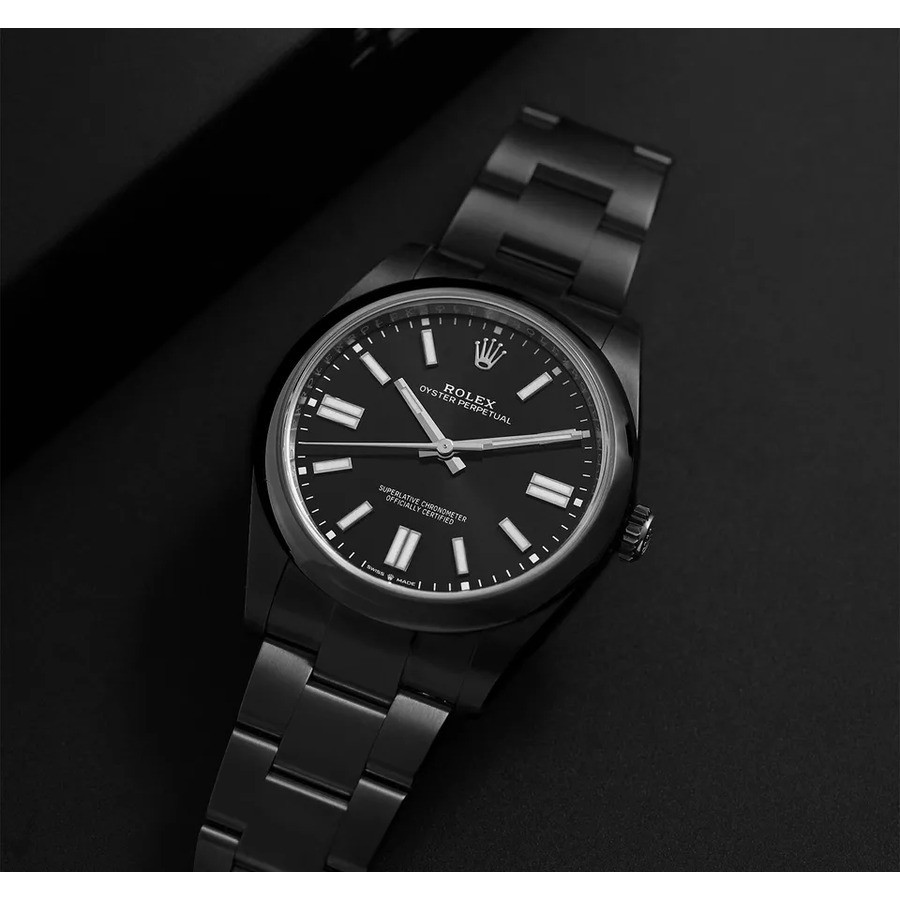 Rolex Oyster Perpetual 114300 Black Dial Black PVD/DLC Coated Steel Watch