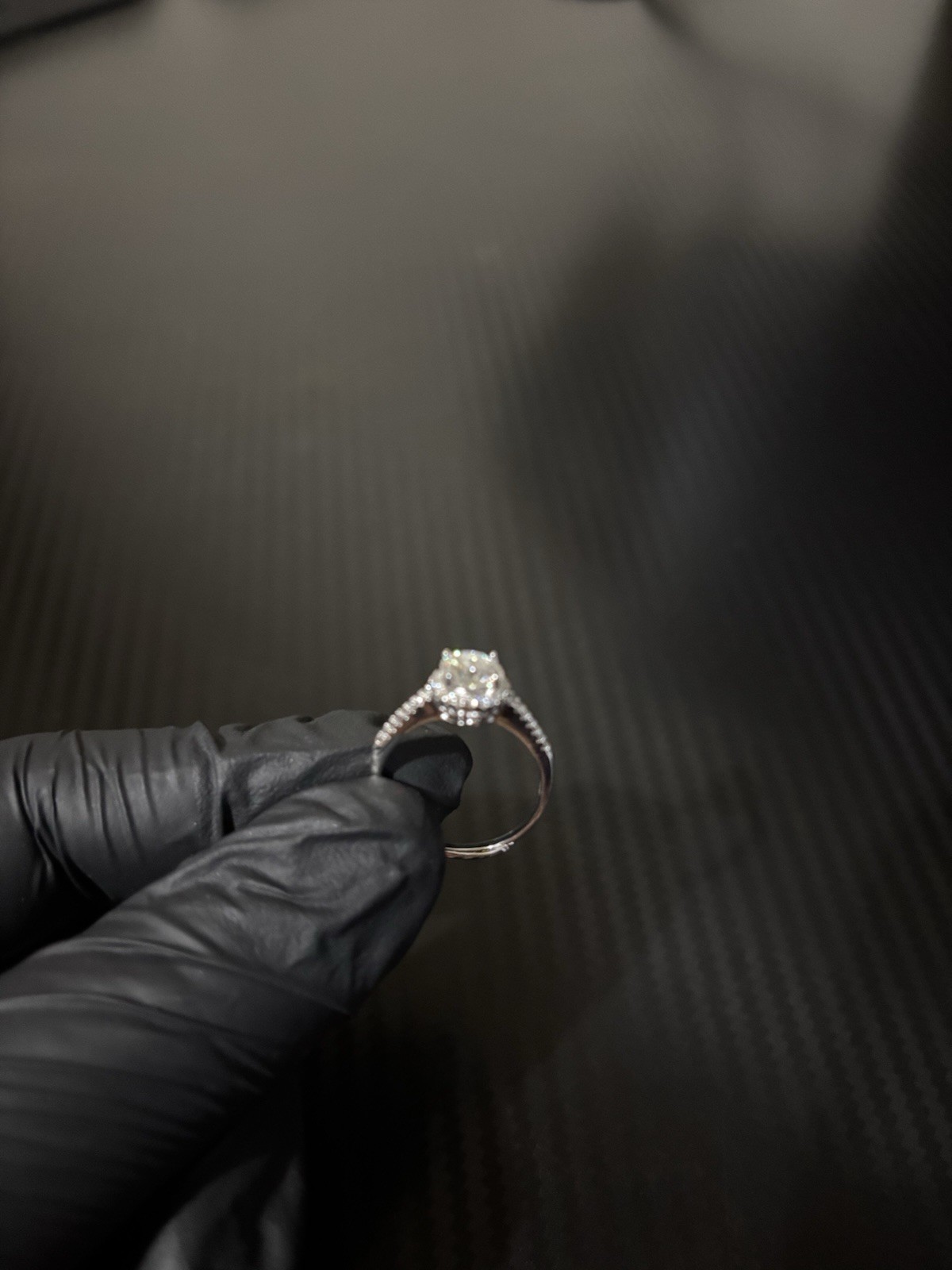 GRA 1.0ct Round Moissanite Prong Engagement Ring 9k White Gold Size 7