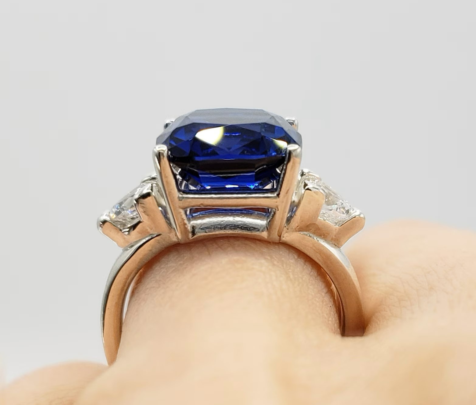 7.50 Ct Cushion Cut Natural Sapphire Diamond Wedding Bridal Ring 14K White Gold