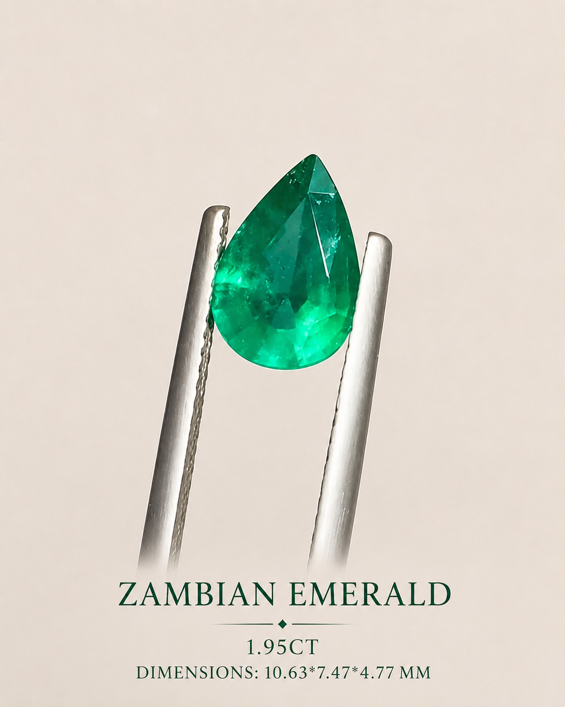 Natural Zambian Emerald Pear Shape Vivid Green 1.95ct Loose Gemstone for Ring