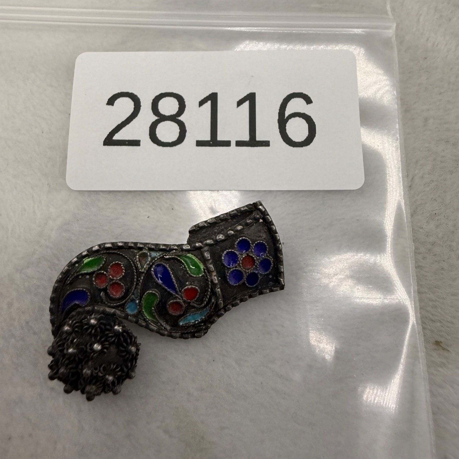 Vintage Chinese Export Enamel Shoe Brooch Silver Tone