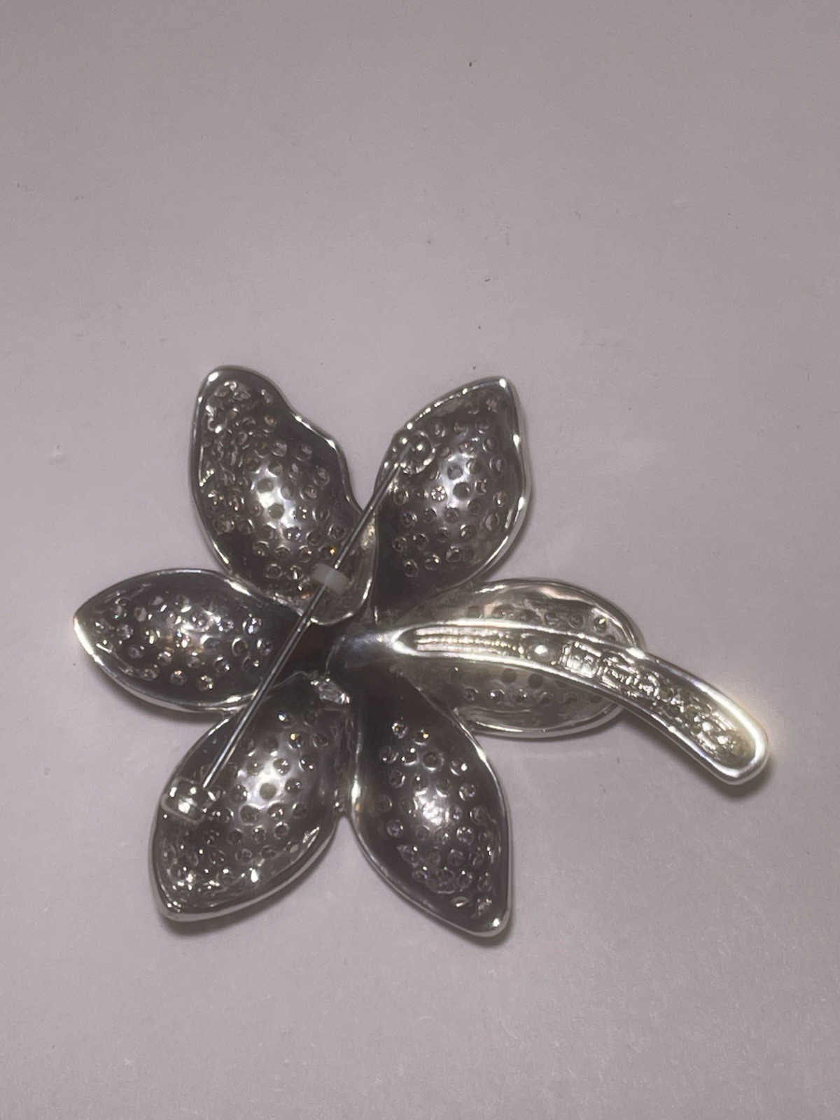 Vintage JJJ 2.5” Flower Pin With Pave Clear Brown Black Rhinestone