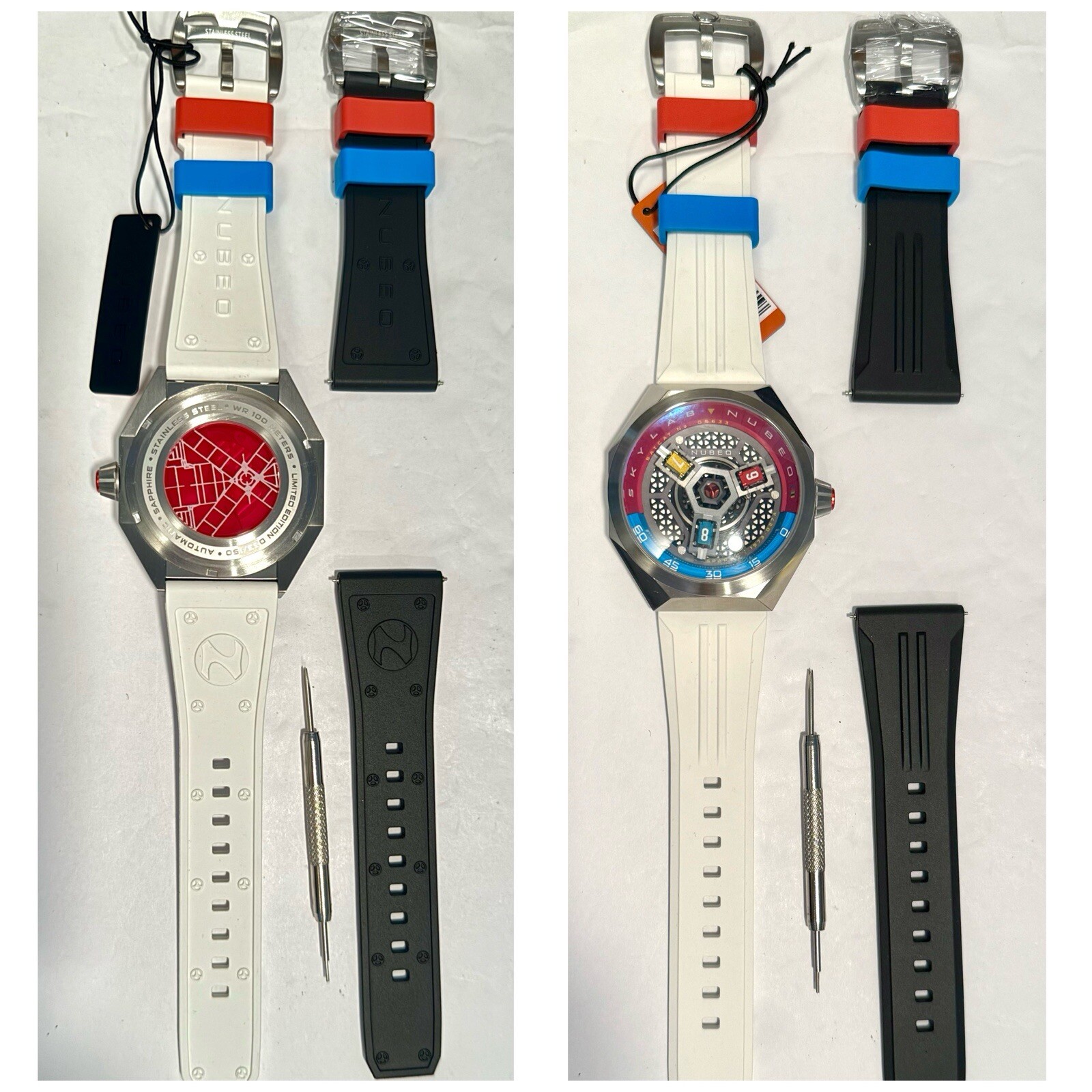 48mm SKYLAB Auto Blue & Red Rotating Satellite Hours LE#033/150 NUBEO Mens Watch