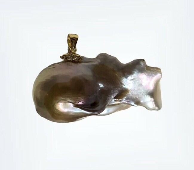 Unique Cream Baroque Pearl S925 Fish Pendant L40mm x H22mm x W17.5mm #P0116