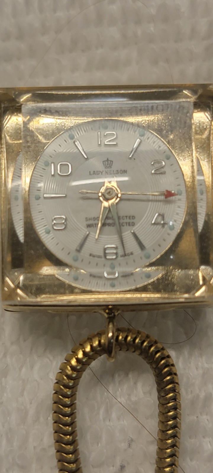 Lady Nelson Swiss Made Mechanical Women’s Square Gold Tone Watch Silver Dial