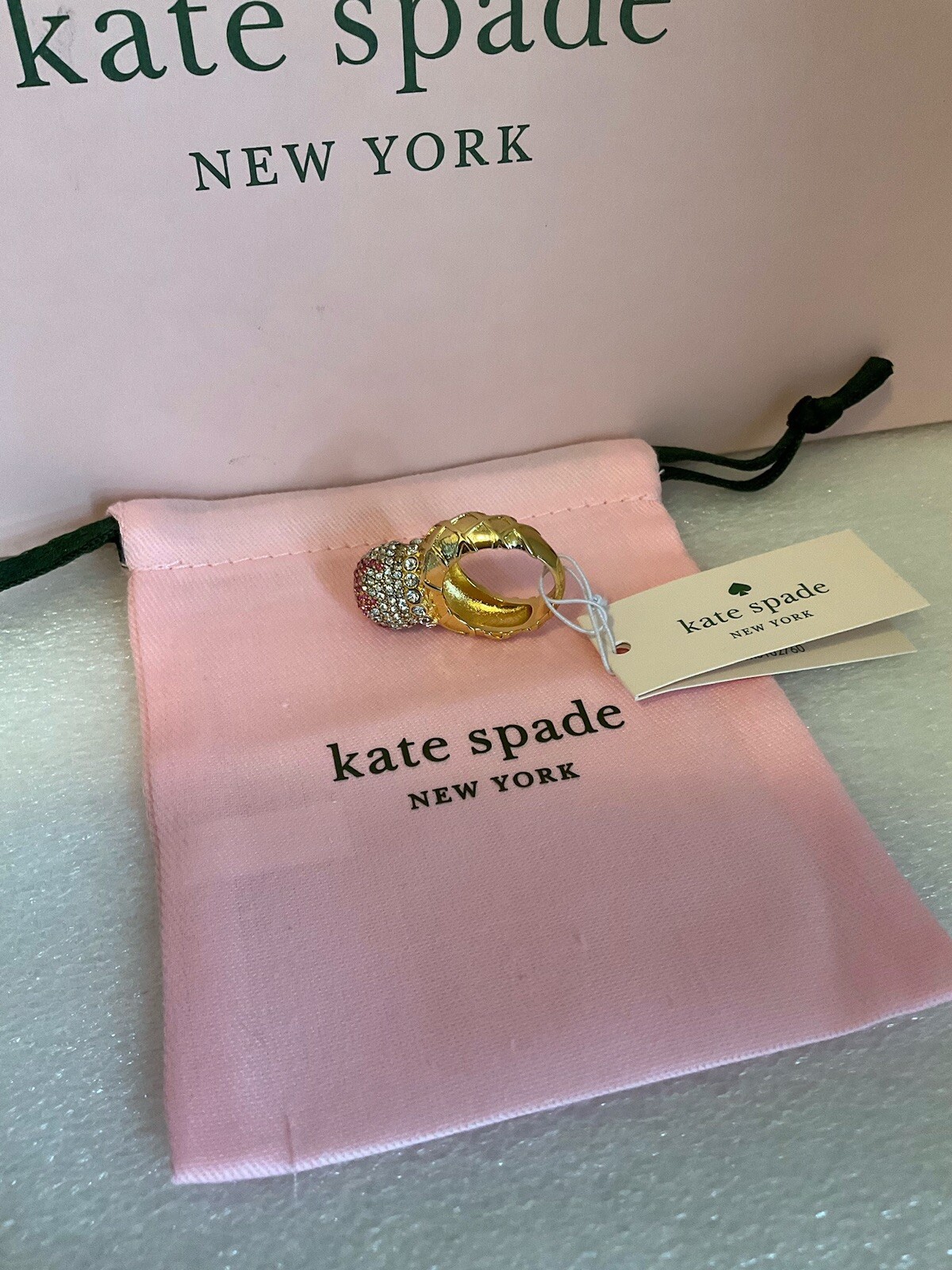 NWT KATE SPADE NEW YORK ICE CREAM SUNDAE 12-K Gold Plated Metal Glass Stone Ring