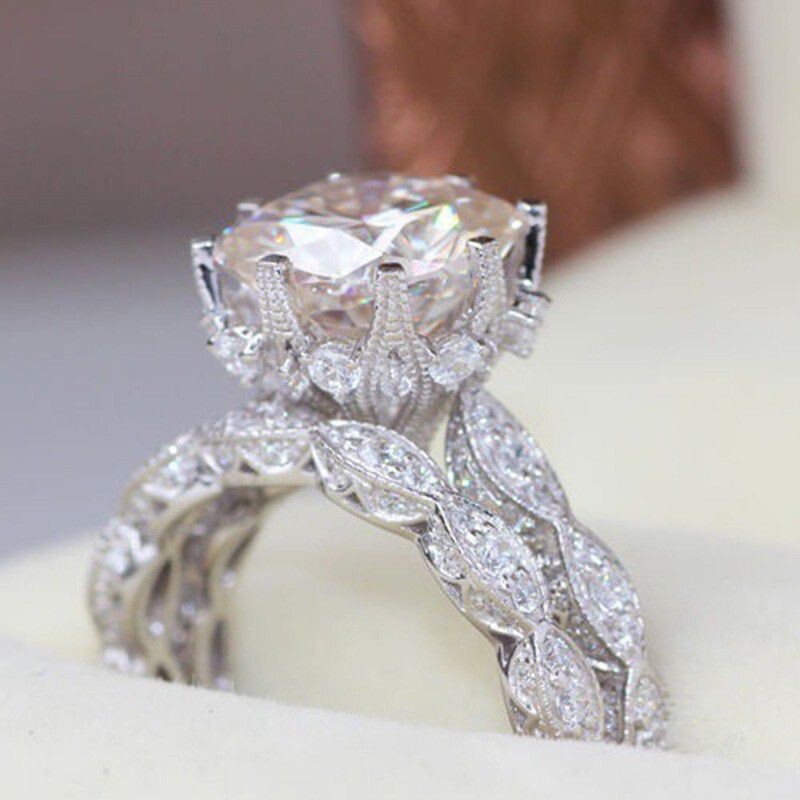 925 Silver Plated Ethnic Vintage Ring 2 Ct CZ Inlay Bridal Marriage Ring Set