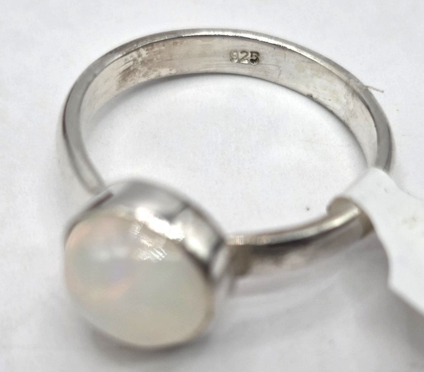 Genuine Opal 8.7 mm Round Ring Size 8 Sterling Silver 925 Handmade NWT