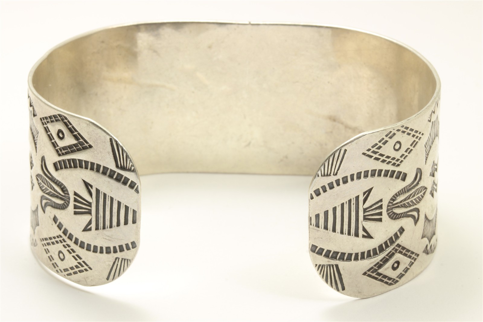 Vintage Navajo Sterling Silver Old Pawn Harvey Stamped Thunderbird Cuff Bracelet