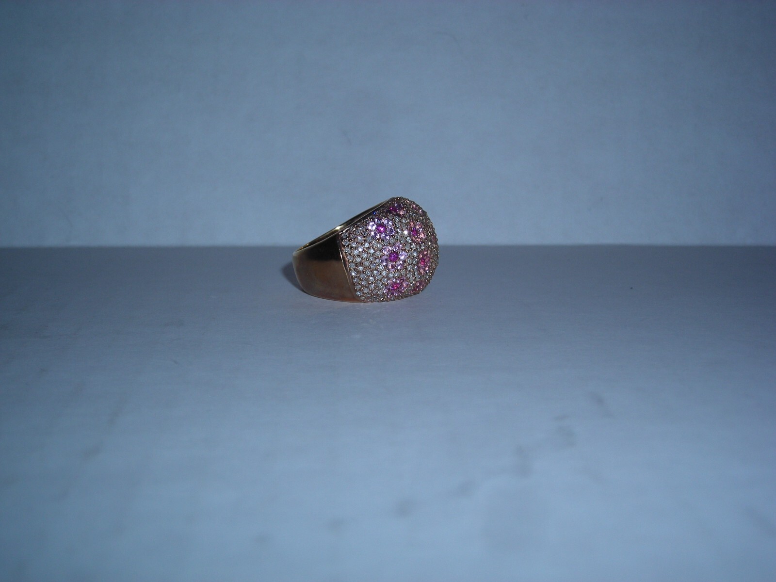 14K PINK SAPPHIRE RUBY DIAMOND FLOWER DOME RING 16 GRAMS BEHNAM BJC 8 GORGEOUS!