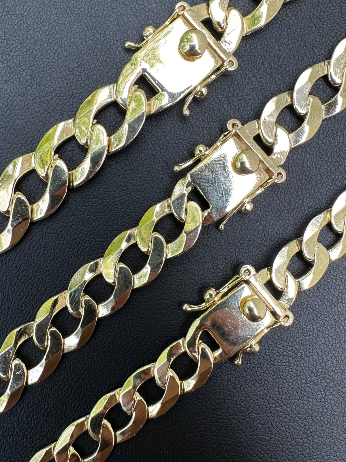 Flat Curb Cuban Link Chain Necklace Real 14k Gold Plated 925 Silver Box Clasp