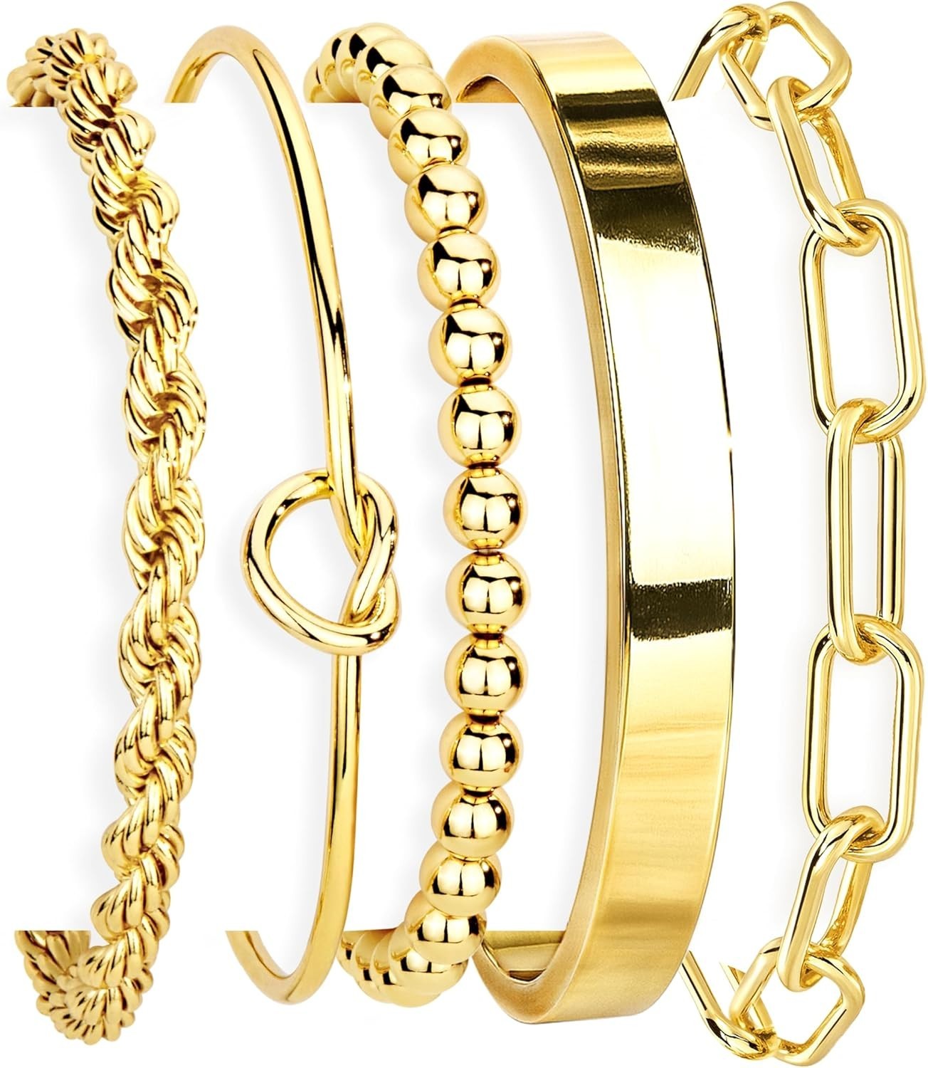 Trendy Stackable Gold Bracelet Set for Women – Non-Tarnish & Waterproof, 3 Count