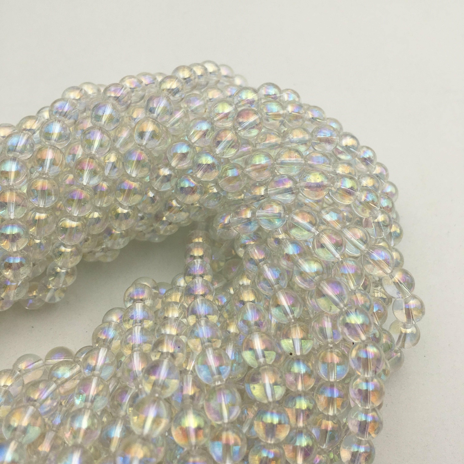 Clear Quartz AB Coat Smooth Round Beads 4mm 6mm 8mm 10mm 12mm 15.5″ Strand