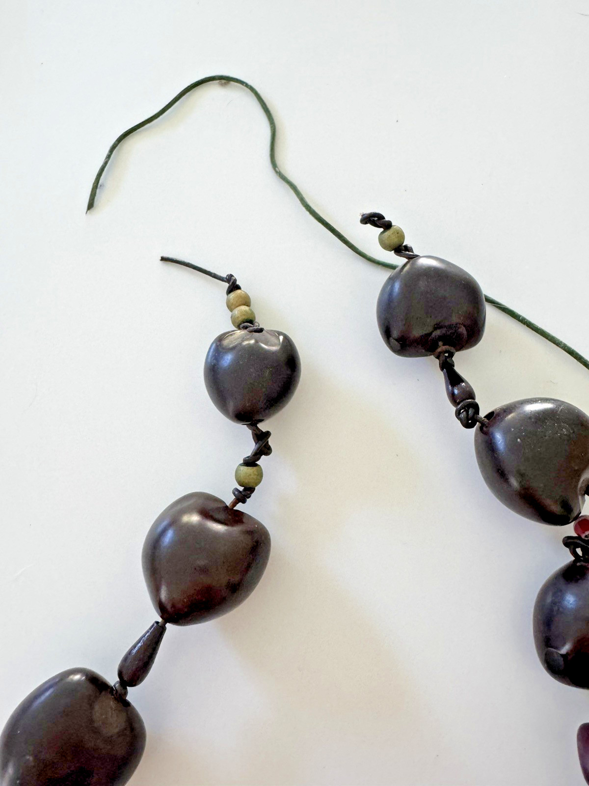 Vintage HENRY BEGUELIN – Dark Brown & Green Bead & Flower Broken Necklace