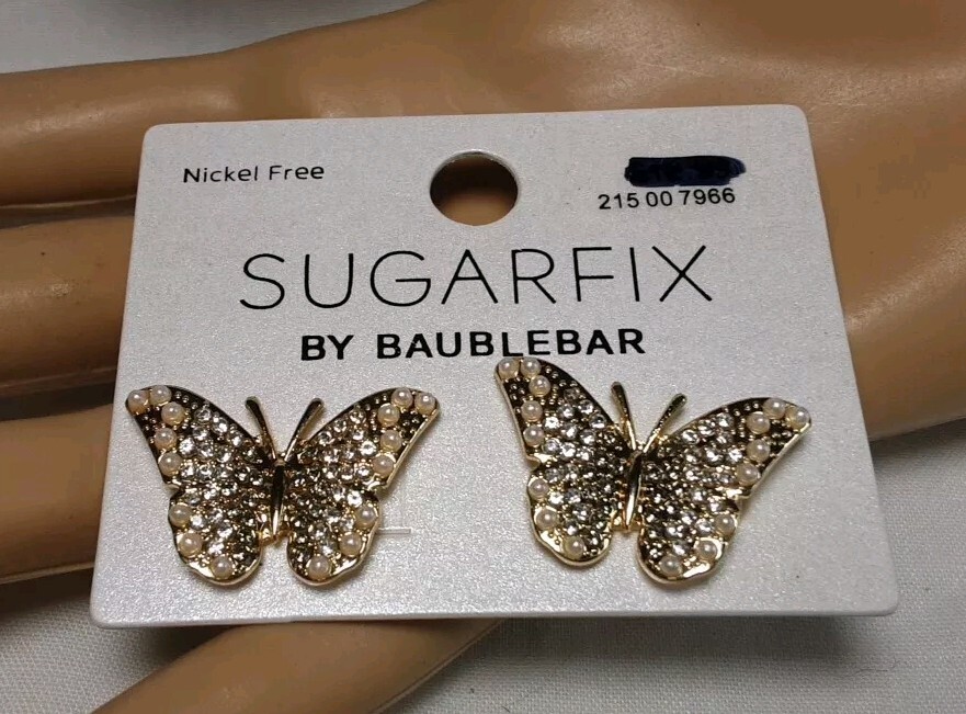Earring Gold Tone Butterfly Crystal Sugar Fix By Baublebar Nickel Free Pierce