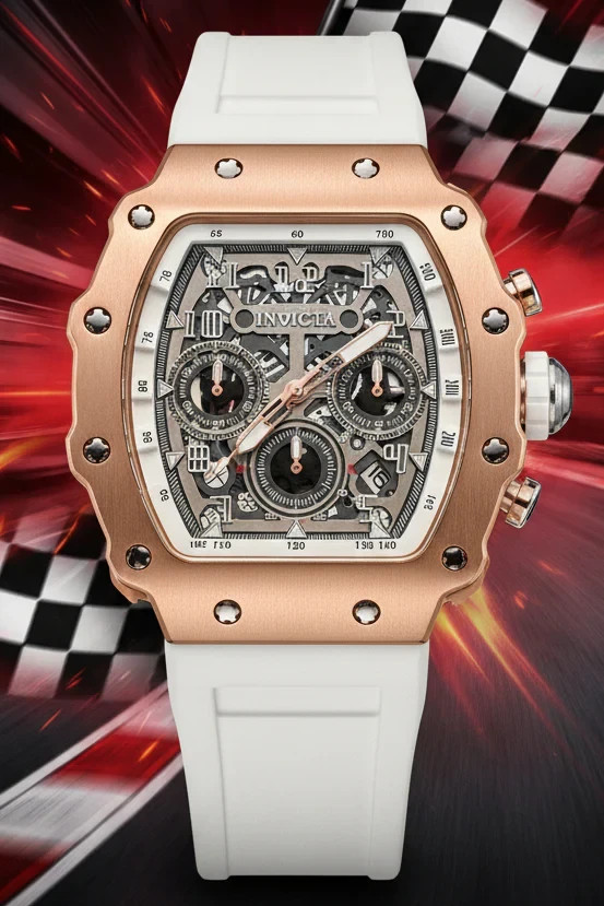 Invicta Racing 69702 -Rose Gold All Day Nitro Gen- 43mm White Dial Chrono Watch
