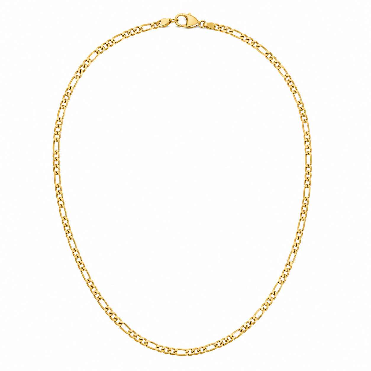 Men’s Gold Tone Figaro Chain Necklace 19.5″ Diamond Cut Lobster Clasp 3.5mm