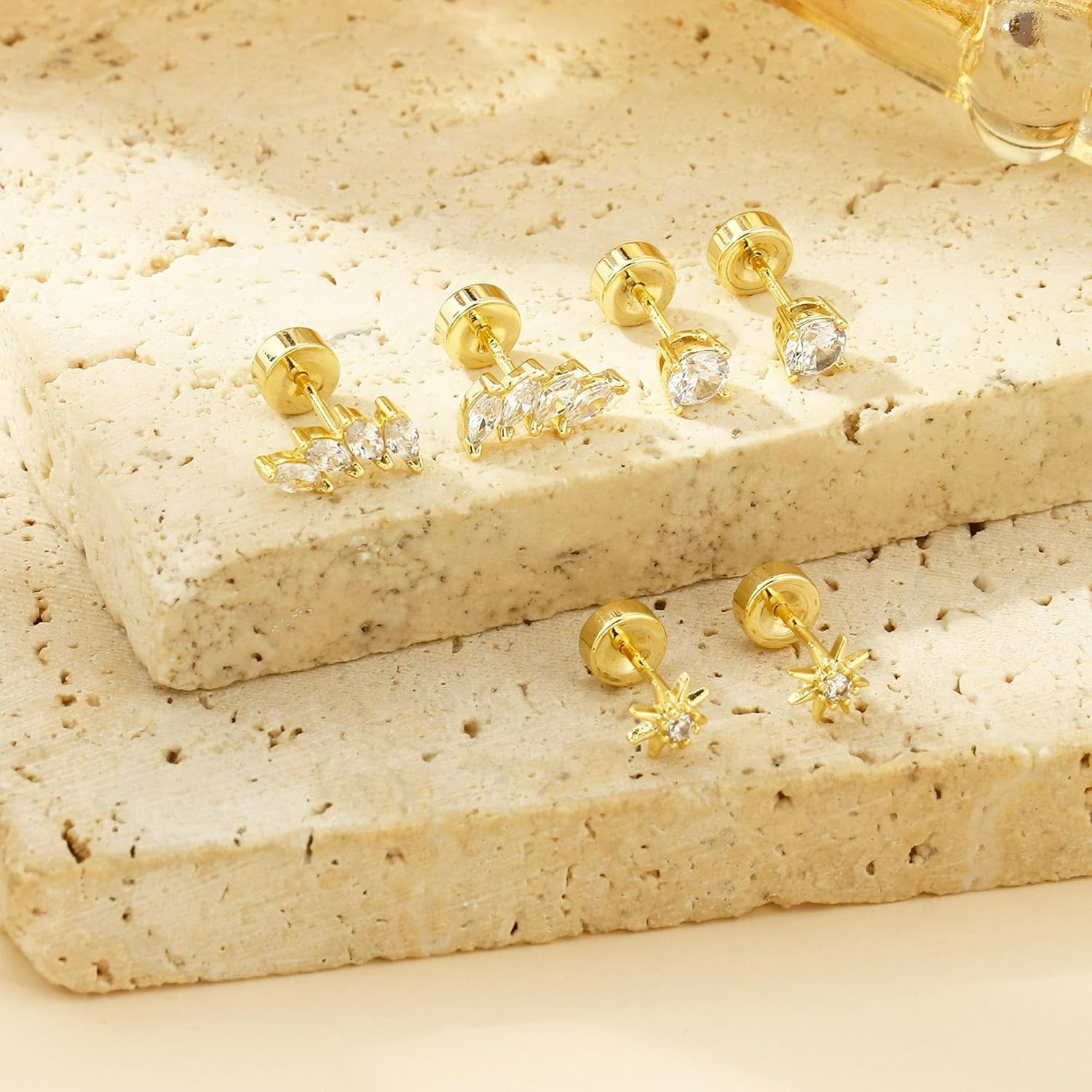 14K Gold Plated Hypoallergenic Sterling Silver Ear Studs for Sensitive Ears