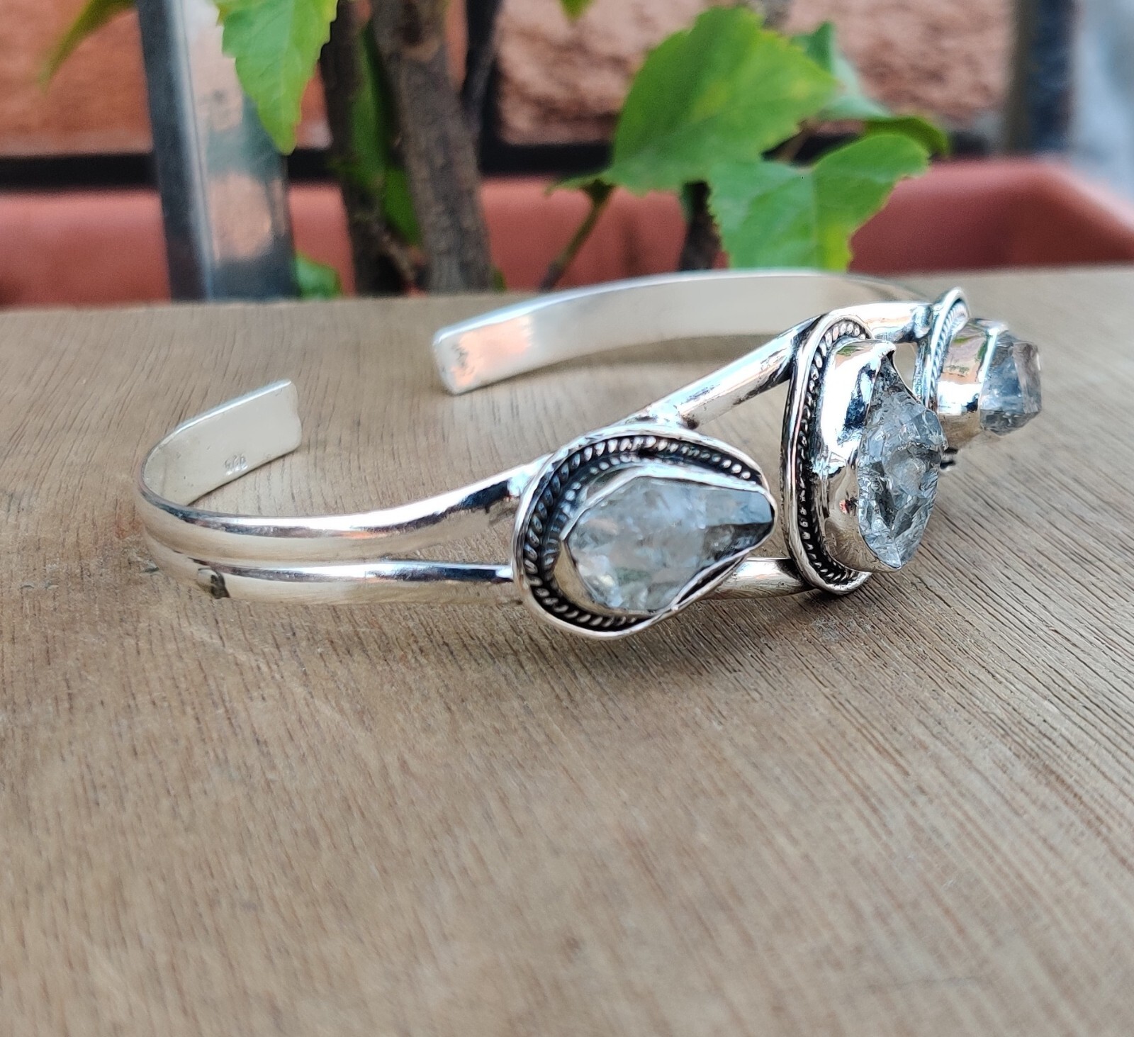 Herkimer Diamond Bangle 925 Sterling Silver Handmade Design Jewelry PG136