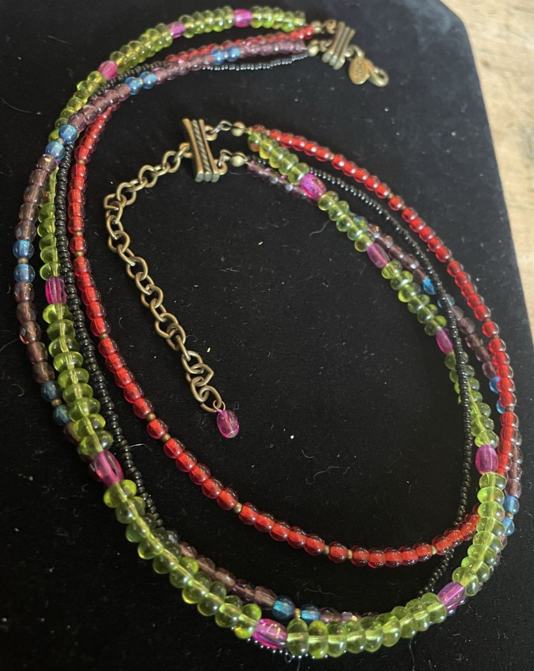 CHICO’S Brand Multi Strand Multicolor Beaded Necklace. Gift Box
