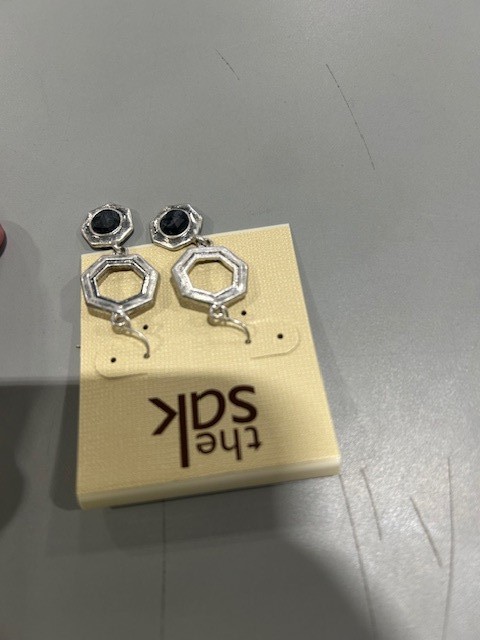 THE SAK SILVER AND BLACK DROP HEXAGON EARRINGS
