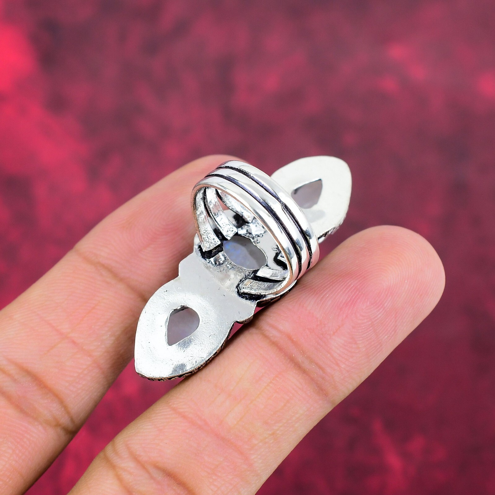 Rainbow Moonstone Gemstone Handmade 925 Sterling Silver Ring Jewelry