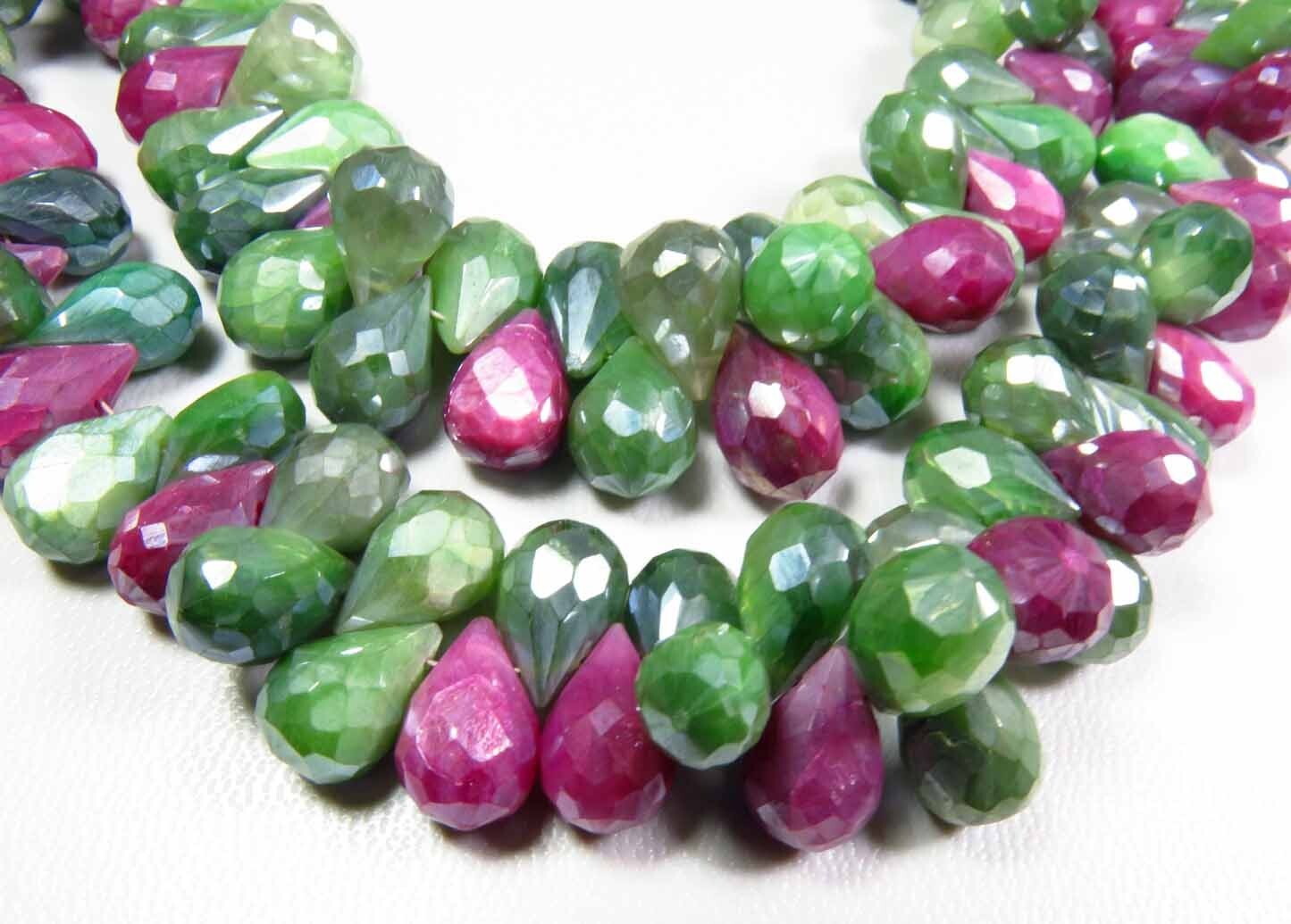 Natural Mystic Moonstone Gems Faceted Teardrop Beads 8″Strand 10-13mm GV-3619