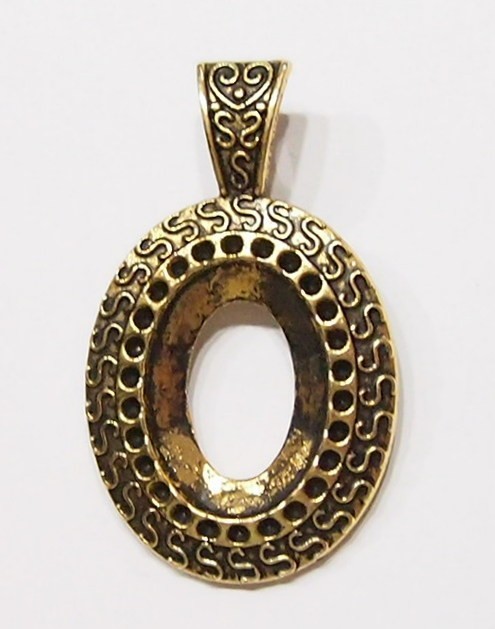 4 of 25x18mm Antique Gold Art Deco w/ Enhancer Bail Pendant Settings 53x31mm