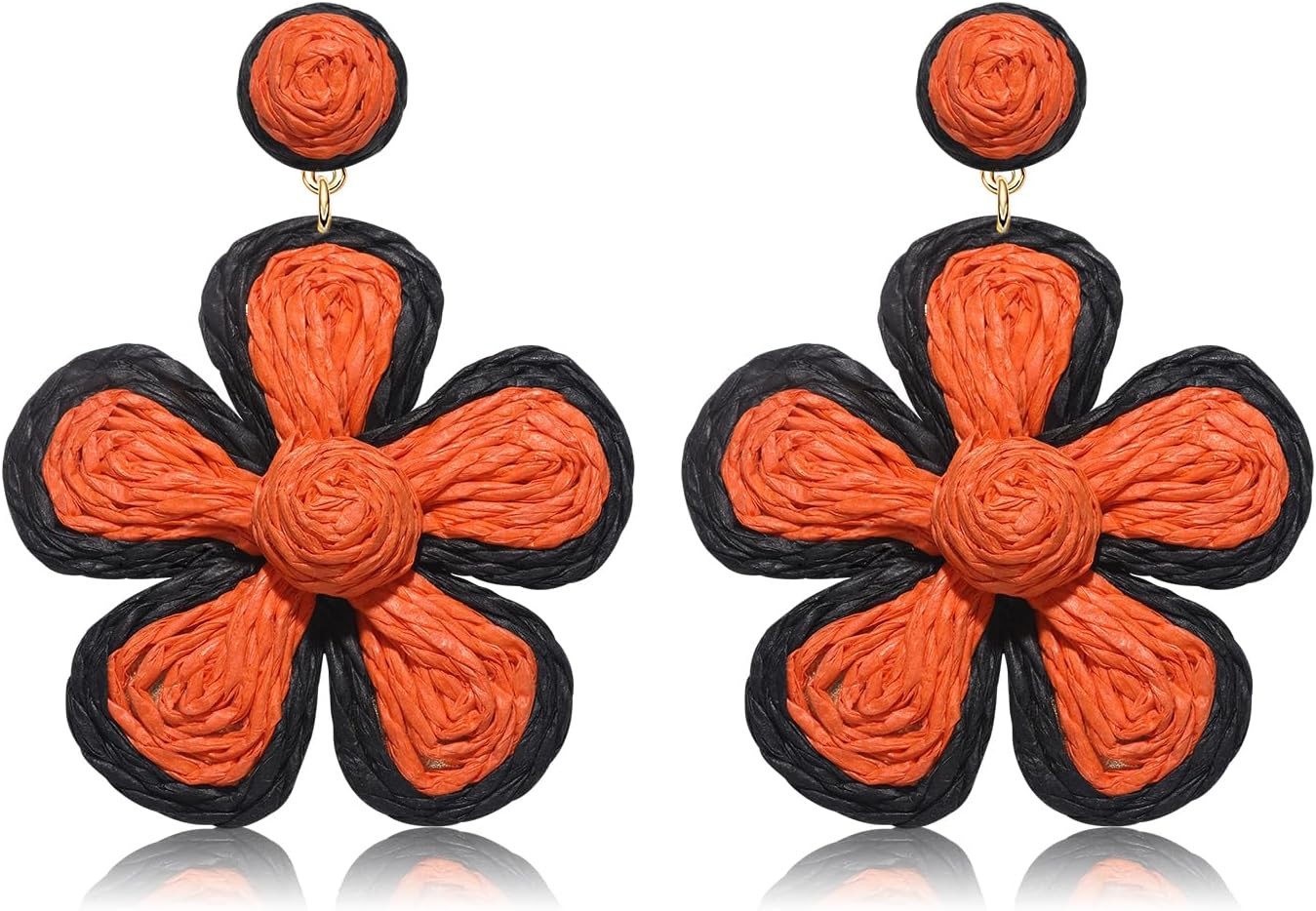 Rattan Flower Drop Earrings Raffia Straw Dangle Beach Jewelry Women
