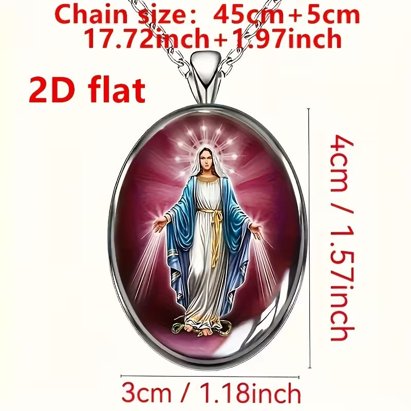 Exquisite 2D design Oval-shaped necklace of mother Mary with gift box