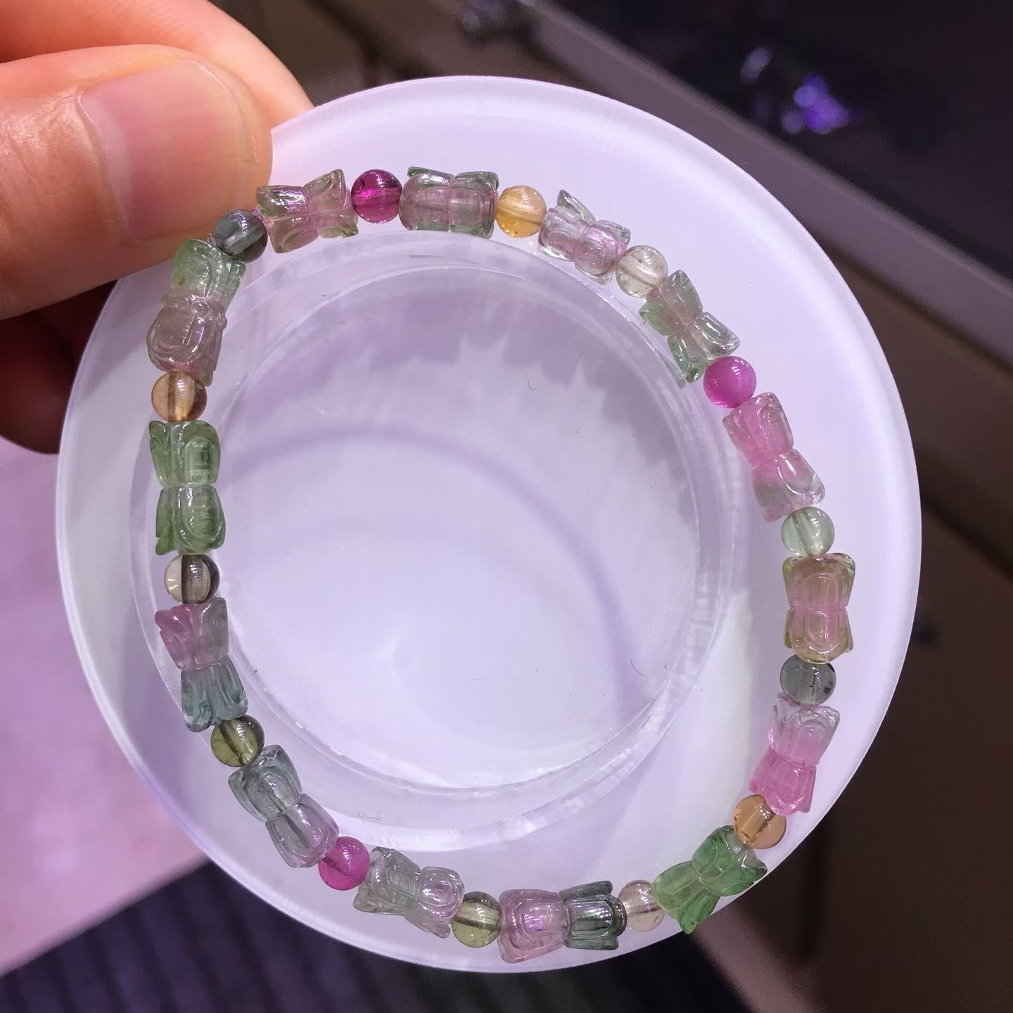 5.3*9.5mm Natural Color Tourmaline Crystal Quartz Carved Beads Bracelet