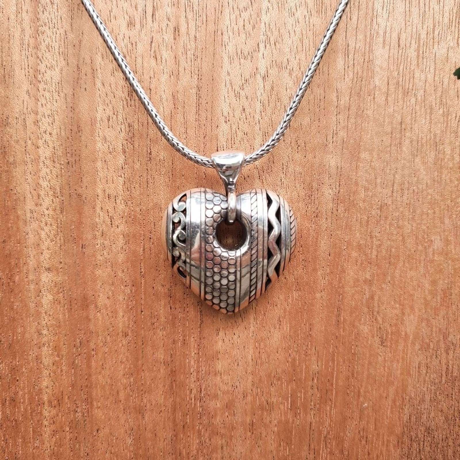 Brighton Silver Chunky Heart Pendant Necklace Etched Charm Classic Elegant