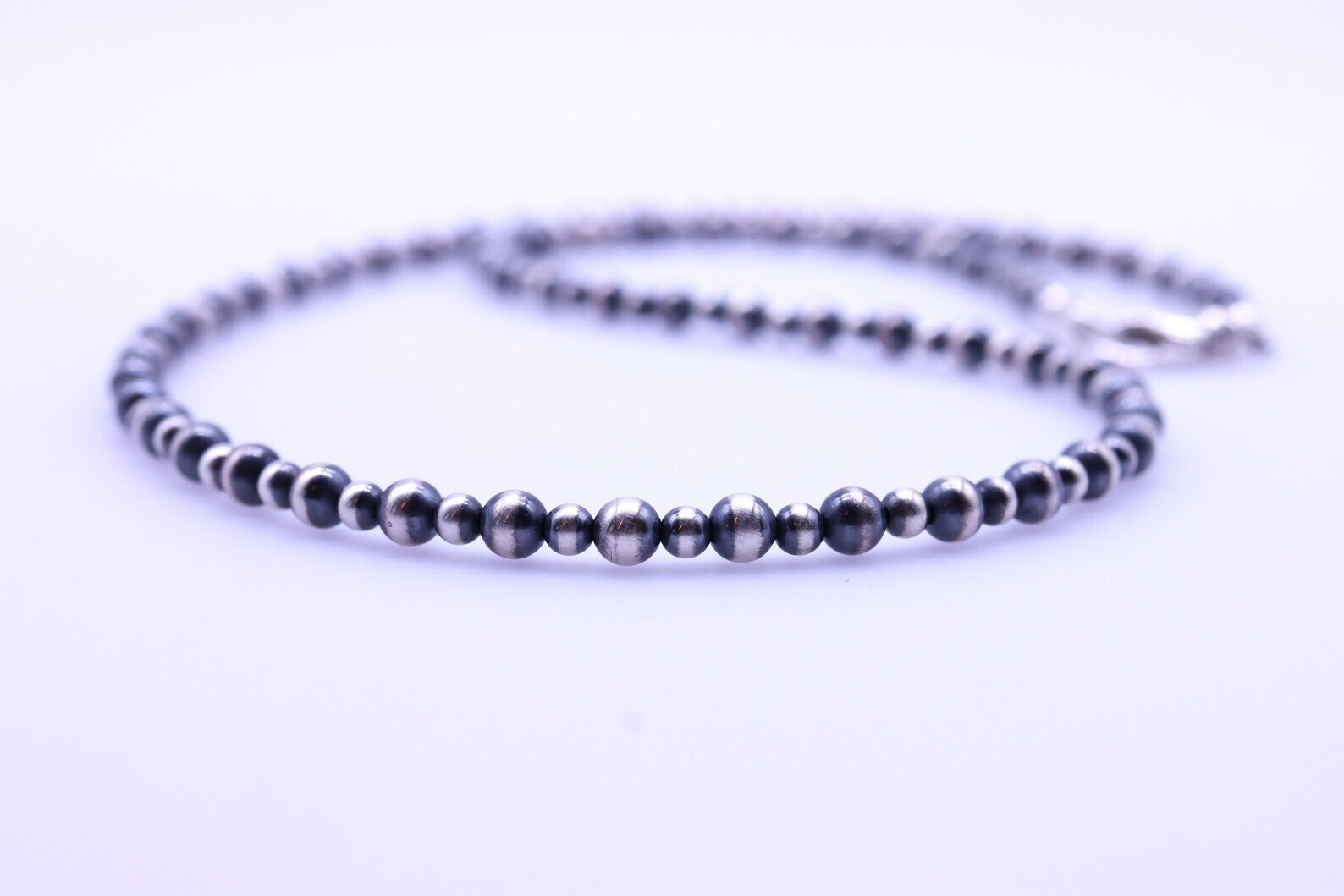 3mm & 4mm Navajo Pearls Necklace, Sterling Silver Beads, Modern Layering Choker