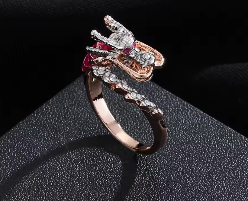 Alloy rose gold dragon ring with crystals