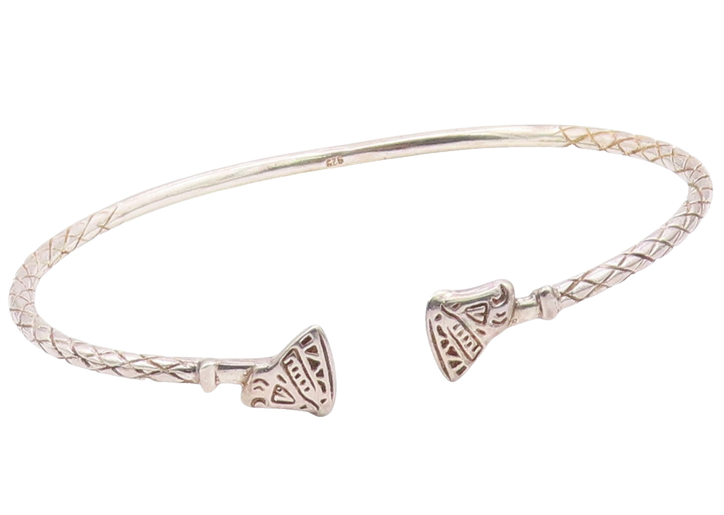 925 Sterling Silver Vintage Etched Diamond Shape Pattern Cuff Bracelet BT9495