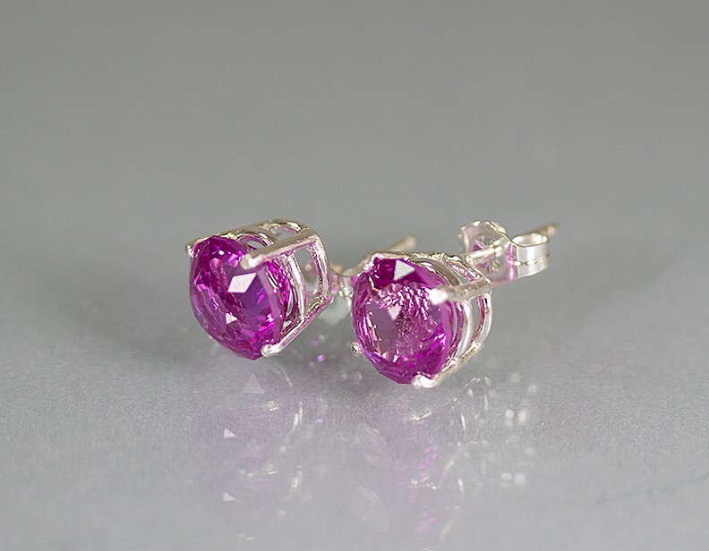 Lab Created Pink Spinel Earrings. 8mm Portuguese Cut Stones. 5.65 cts. Amazing