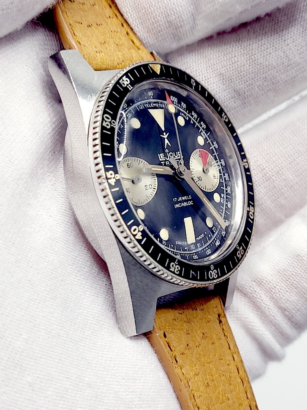 Le Jour Triton 2-Reg Chronograph Original Dial Landeron 248 Vintage 1960s N.MINT