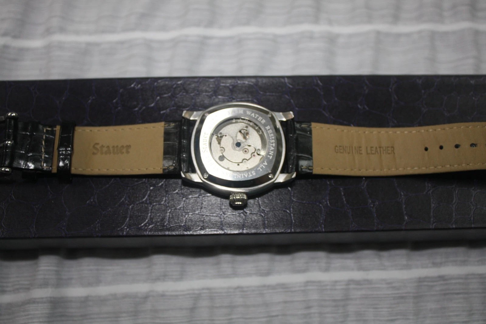 Stauer 1930 Dashtronic Automatic 21 Jewels Mens Watch Jump Dial Black Leather