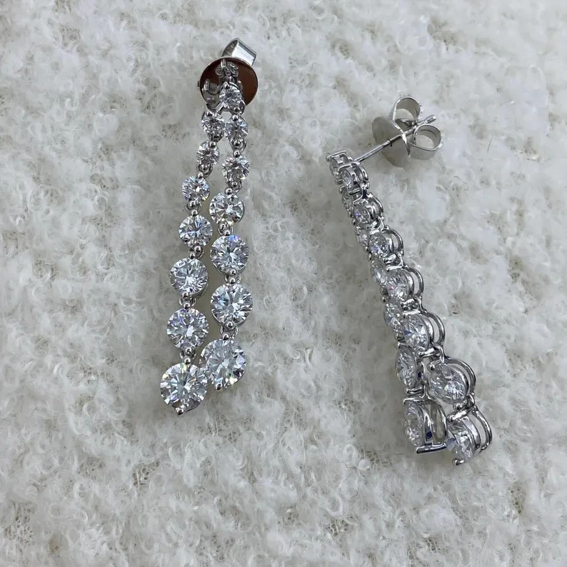 Round Cut Lab Grown Diamond For Engagement Gift Drop Earrings 14k White Gold