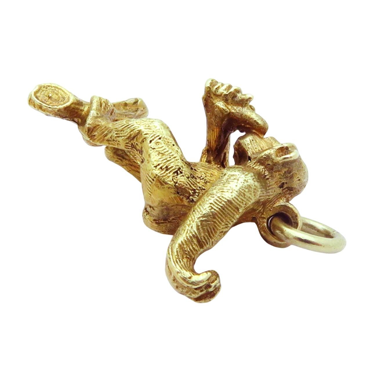 Rare Vintage 14K Gold 3D Monkey on Branch Eating a Banana Charm Ireland 1962