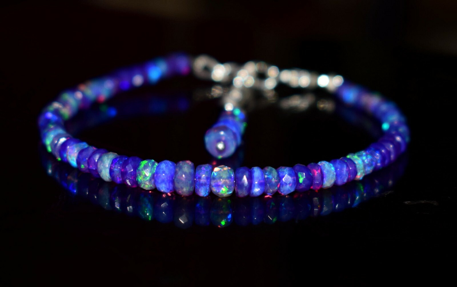 Natural Ethiopian Wello Fire Purple Opal Gemstone Faceted Beads 7″Bracelet F1453