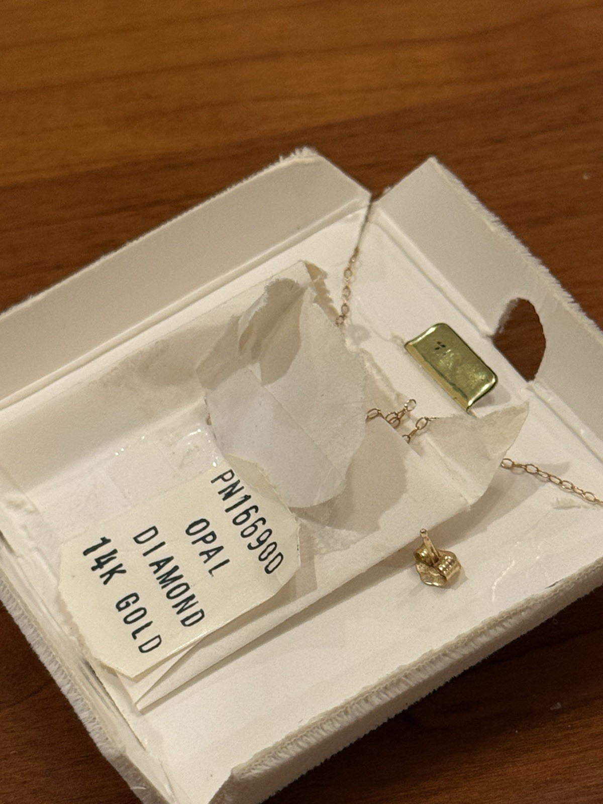 14K Yellow Gold Opal Diamond Necklace Pendant & Stud Earrings Set Vintage w/ Box