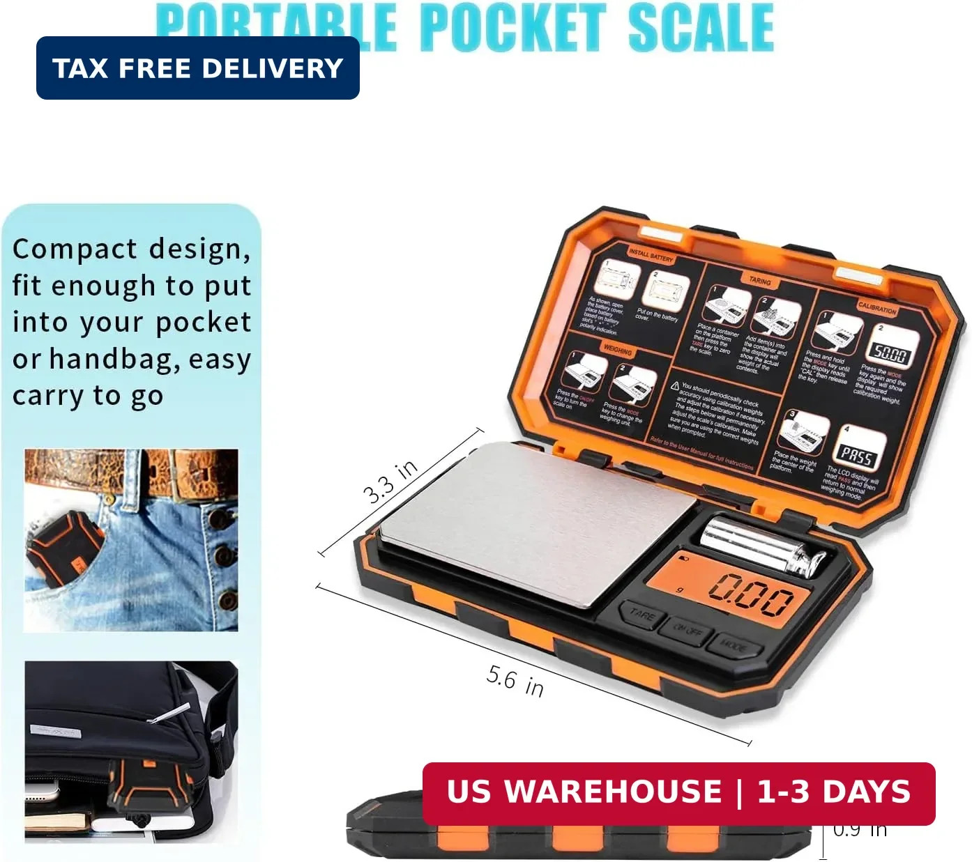 Fuzion Digital Pocket Scale, 500g x 0.01g Gram Scale, Mini Scale 6 Units Jewelry
