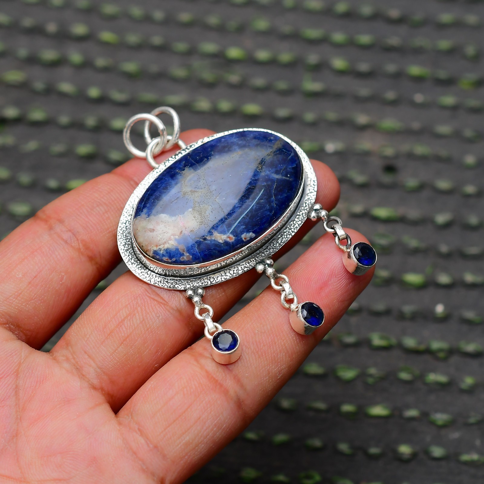 Sodalite Gemstone 925 Sterling Silver Handmade Pendant Jewelry Approx – 2.24″