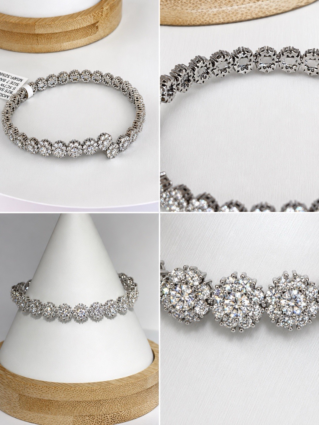 15TCW Round Cut Moissanite Flower Bracelet 14K White Gold Plated 925 Silver
