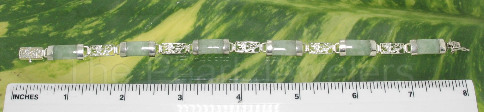 Celadon Jade Bracelet with 925 Sterling Silver Dragon Engraved Links – TPJ