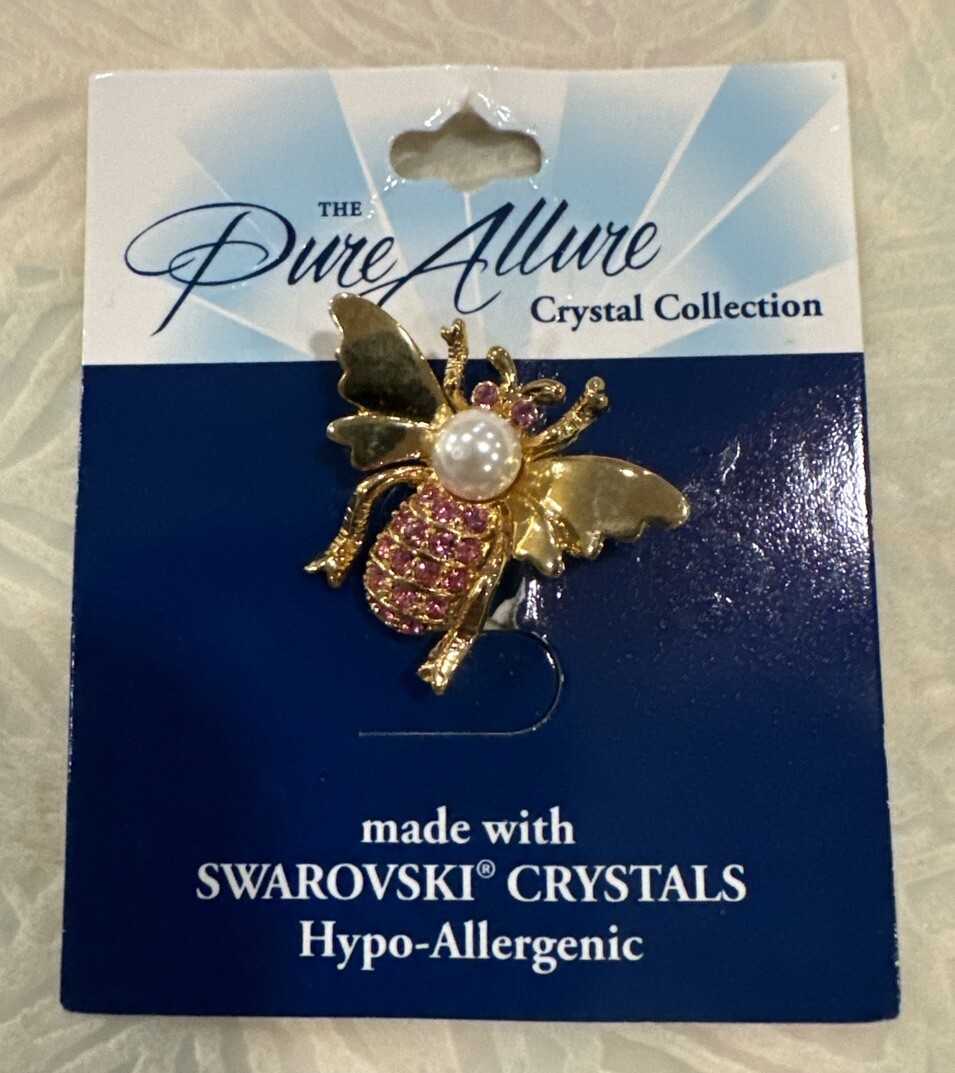 Vintage Pure Allure Pink Swarovski Crystals Bee Brooch Pin