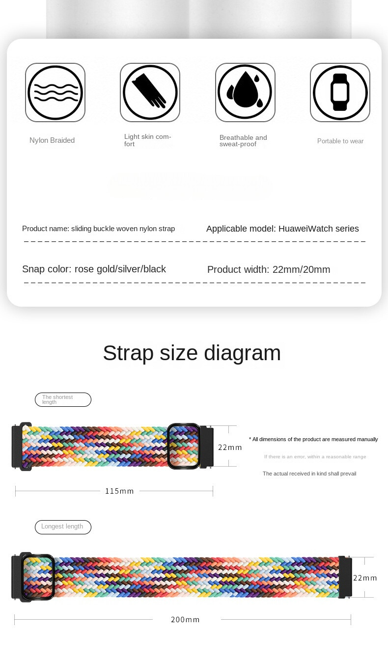 High Quality Adjustable Nylon Braided Elastic Sport Watch Band Strap 20mm 22mm