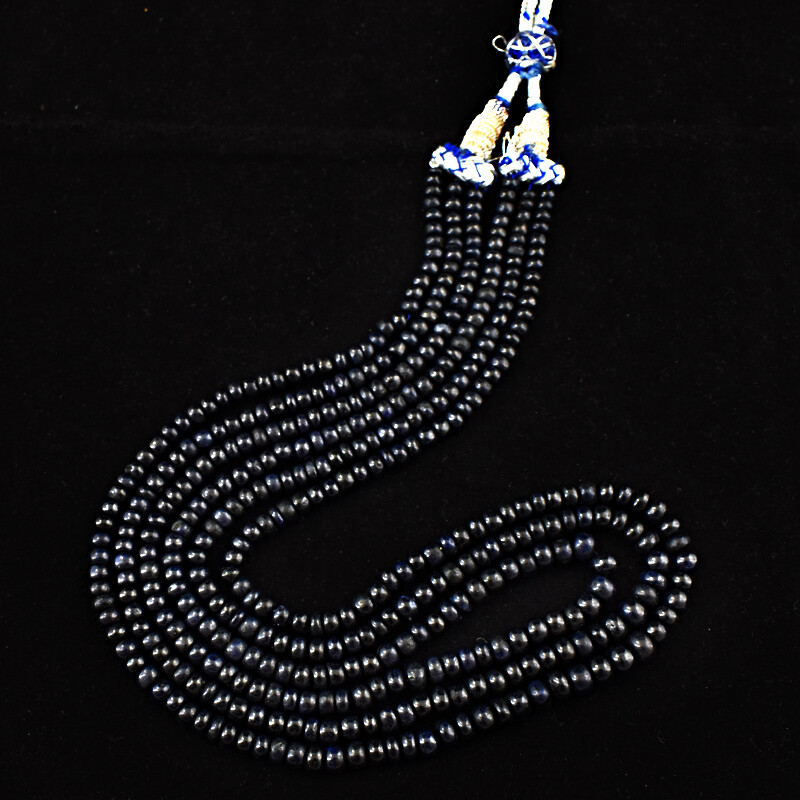 395.00 Cts Earth Mined 3 Strand Sapphire Round Shape Beads Necklace NK-20E262